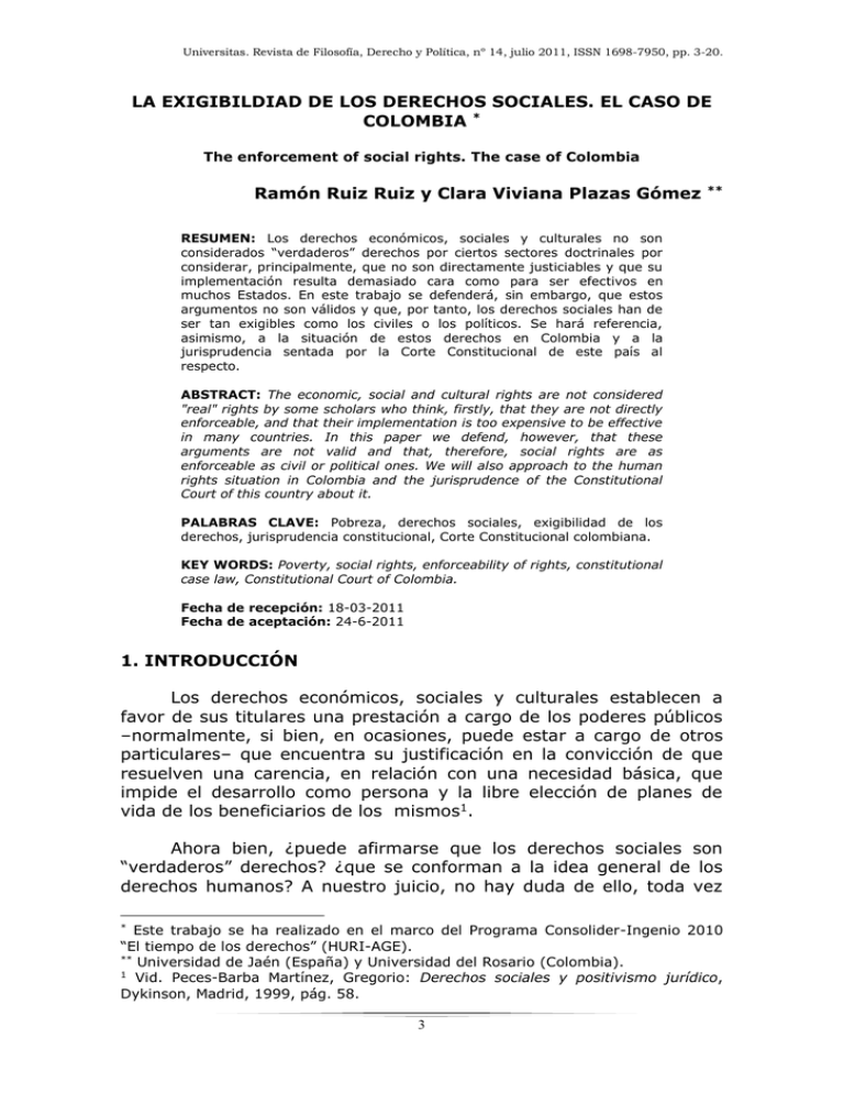 La Exigibilidad De Los Derechos Sociales El Caso De Colombia Por 