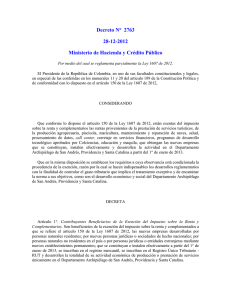 Decreto N°  2763 28-12-2012 Ministerio de Hacienda y Crédito Público