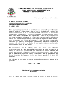 Oficio Dirigido al Gobernador del Estado de Guerrero.