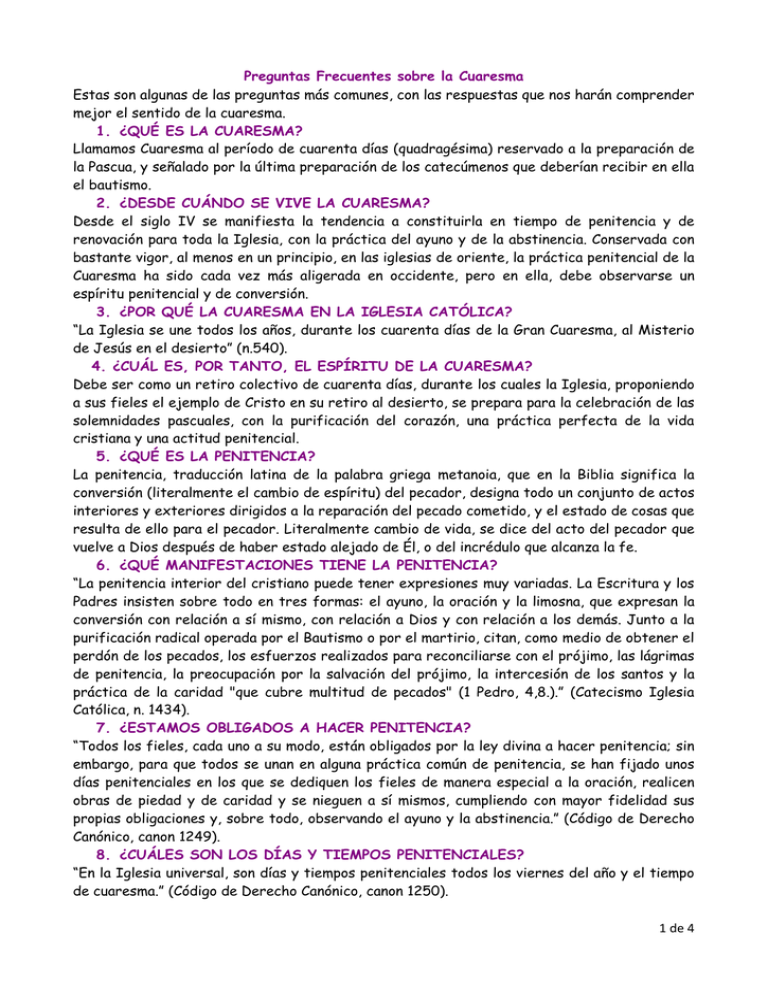 Preguntas Frecuentes Sobre La Cuaresma