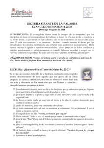 LECTURA ORANTE DE LA PALABRA EVANGELIO DE MATEO 14, 22-33