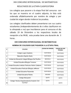 XXII CONCURSO INTERCOLEGIAL  DE MATEMÁTICAS RESULTADOS DE LA ETAPA CLASIFICATORIA