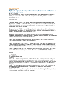 SERVICIO EXTERIOR Decreto 3/2013 Ratifícase la designación del
