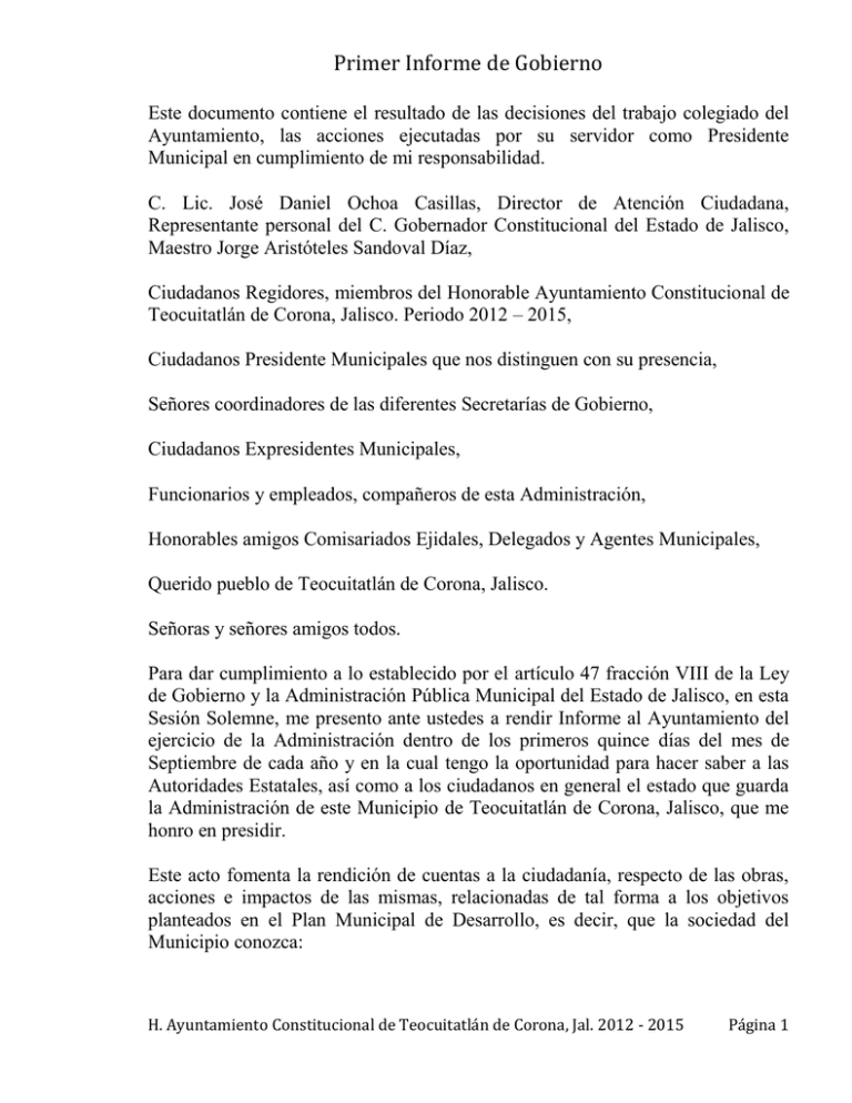 PRIMER INFORME DE GOBIERNO