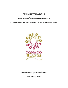 DECLARATORIA DE LA XLIII REUNIÓN ORDINARIA DE LA CONFERENCIA NACIONAL DE GOBERNADORES