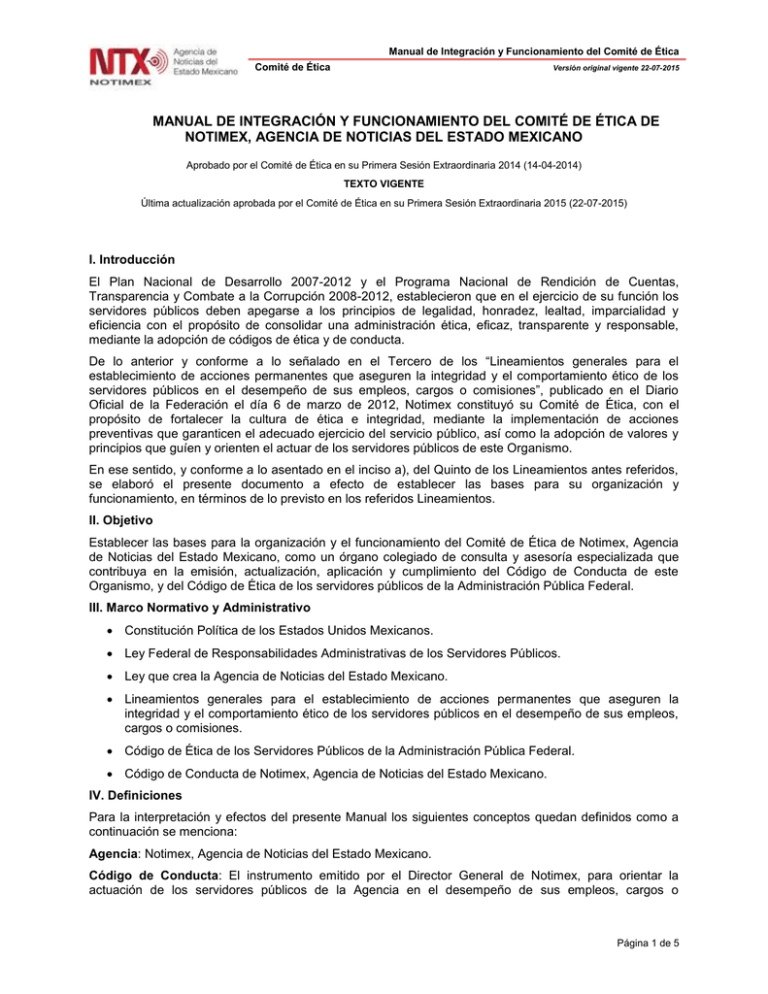 Manual De Integración Y Funcionamiento Del Comité De