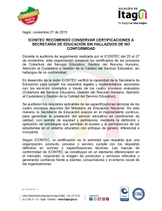 ICONTEC recomendó conservar certificaciones a Secretaría de Educación sin hallazgos de no conformidad
