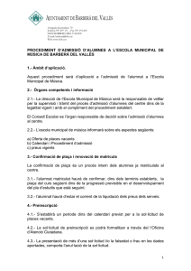 procediment d'admissió d'alumnes a l'escola municipal de música de Barberà del Vallès
