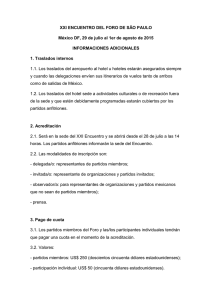 XXI ENCUENTRO DEL FORO DE SÃO PAULO INFORMACIONES ADICIONALES