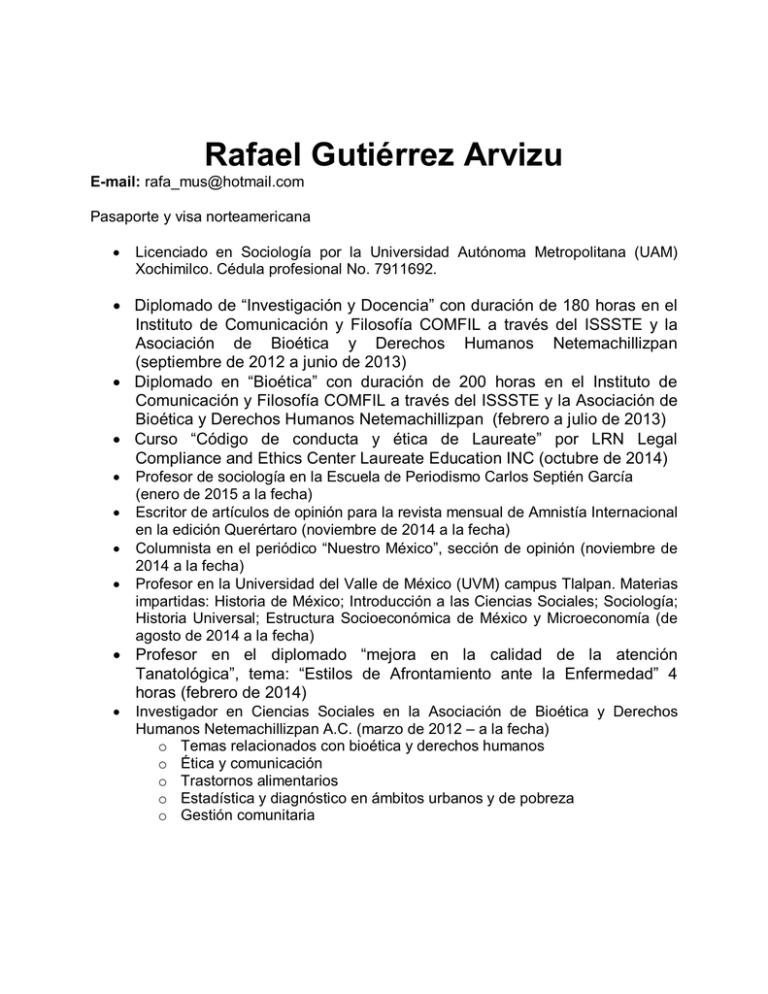 Semblanza Curricular Rafael Guti Rrez Arvizu