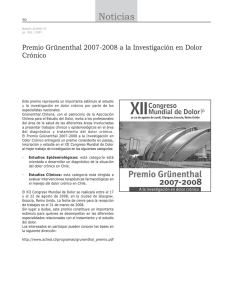 Noticias Premio Grünenthal 2007-2008 a la Investigación en Dolor Crónico