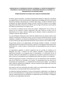 COMUNICADO DE LA CONFERENCIA EPISCOPAL COLOMBIANA, EL CENTRO DE PENSAMIENTO... SEGUIMIENTO A LOS DIALOGOS DE PAZ DE LA UNIVERSIDAD NACIONAL...