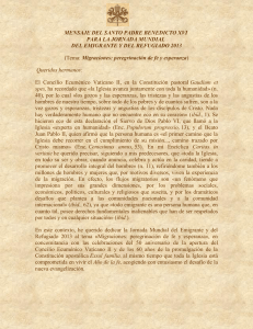 MENSAJE DEL SANTO PADRE BENEDICTO XVI. 99 JORNADA MUNDIAL DEL MIGRANTE Y REFUGIADO(1)