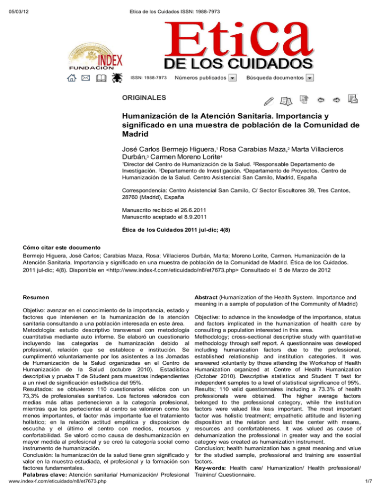 Humanización De La Atención Sanitaria. Importancia Y Significado En Una ...