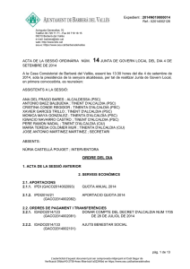 Acta de la Junta de Govern Local núm. 14 del 4 de setembre de 2014
