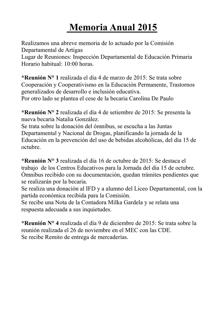 Memoria anual 2015 Artigas Memoria anual 2015 Artigas