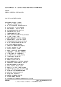 DEPARTAMENT DE LLENGUATGES I SISTEMES INFORM&Agrave;TICS ANY DE LA MEM&Ograve;RIA: 2006