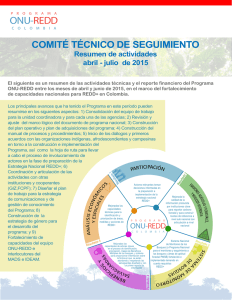 El siguiente es un resumen de las actividades técnicas y el reporte financiero del Programa ONU-REDD entre los meses de abril y junio de 2015, en el marco del fortalecimiento de capacidades nacionales para REDD+ en Colombia.