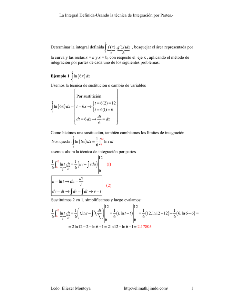 Integración Por Partes -Ejemplos-Integral Definida