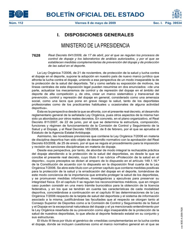 Real Decreto 641/2009, De 17 De Abril, Por El Que Se Regulan Los ...