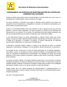 CONDENAMOS LOS INTENTOS DE DESETABILIZACIÓN EN CONTRA DEL GOBIERNO DEL ECUADOR.