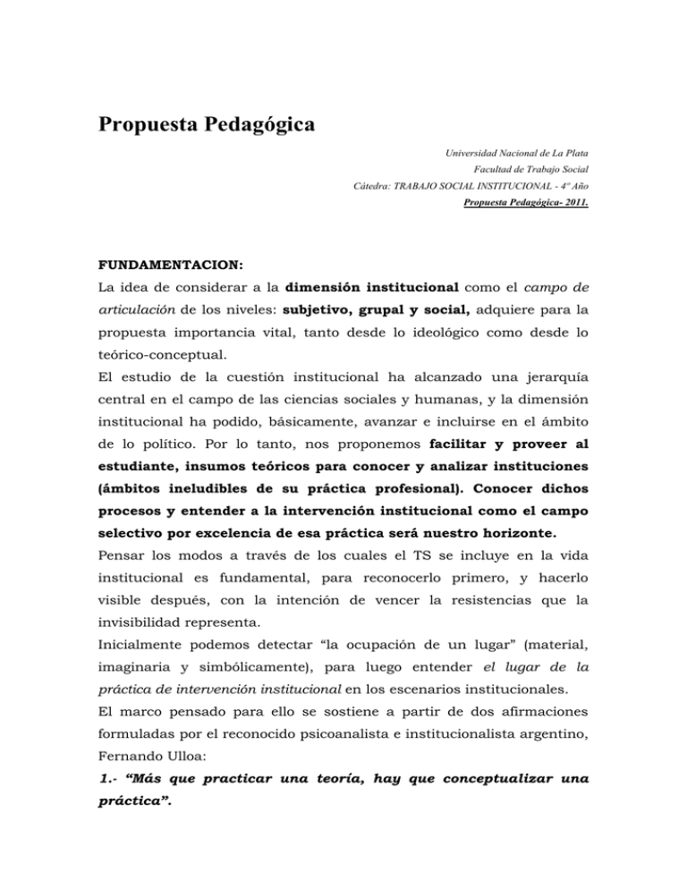 Propuesta Pedagógica TS I 2011