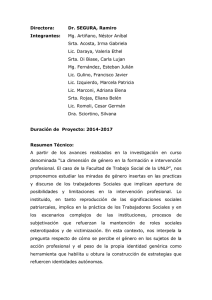 Proyecto T074 "La dimensi n de g nero en la intervenci n profesional: El caso de los Trabajadores Sociales de la Provincia de Buenos Aires"