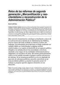 Grau, N. C. (1999). Retos de las reformas de segunda generación ¿Mercantilización y neoclientelismo o reconstrucción de la Administración Pública? Nueva Sociedad N° 160, 1-19.