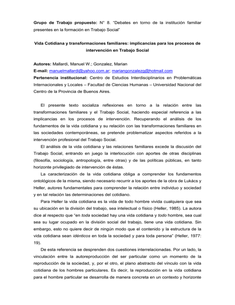 Vida Cotidiana Y Transformaciones Familiares: Implicancias Para Los ...