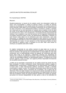 Navarro, Vicente (2008) Qu es una pol tica nacional de salud? Disponible en http://www.vnavarro.org/wp-content/uploads/2008/07/que-es-una-politica-nacional-de-salud-rev.pdf