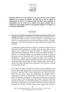 Resolución del Ararteko de 5 de mayo de 2014, sobre la calidad ambiental de las aguas del pantano de Oiola