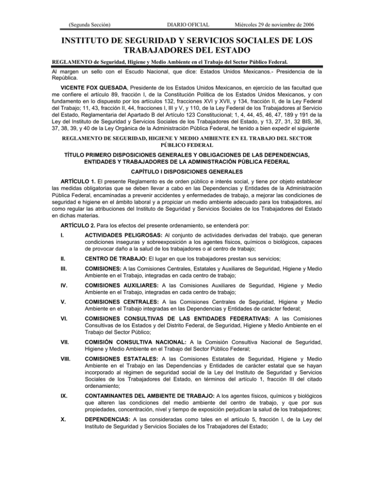 Reglamento De Seguridad Higiene Y Medio Ambiente En El Trabajo Del Sector Público Federal 3191