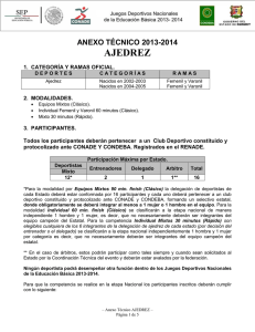 AJEDREZ ANEXO TÉCNICO 2013-2014 1.  CATEGORÍA Y RAMAS OFICIAL. 2.  MODALIDADES.