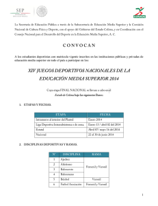 Convocatoria de los Juegos Deportivos Nacionales de la Educaci n Media Superior 2014.