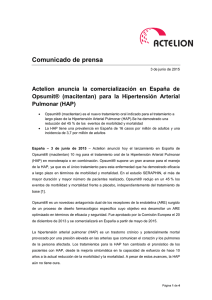 Actelion anuncia la comercialización en España de Opsumit® (macitentan) para la Hipertensión Arterial Pulmonar (HAP) »