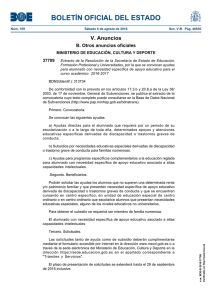 Convocatoria de ayuda al alumnado con necesidad especifica de apoyo educativo para el curso acadÃ©mico 2016-2017. 9 de agosto de 2016