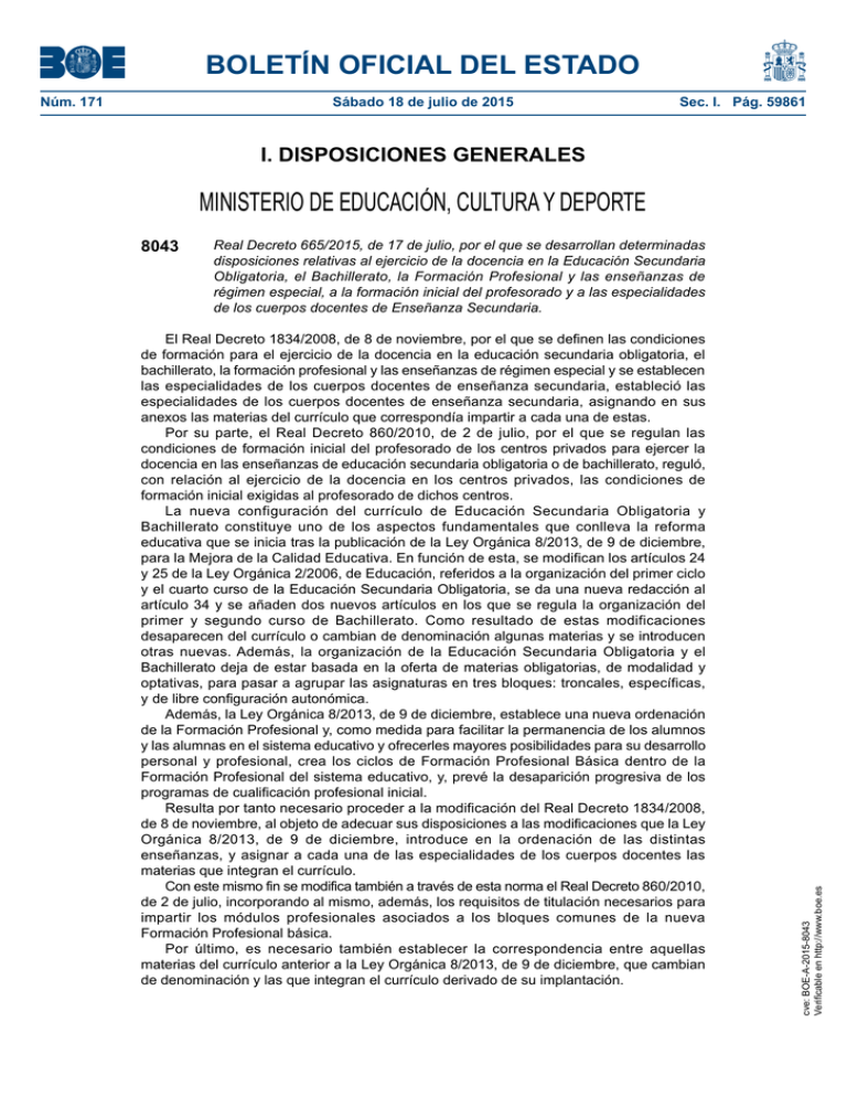 Real Decreto 665/2015, De 17 De Julio, Por El Que Se Desarrollan ...