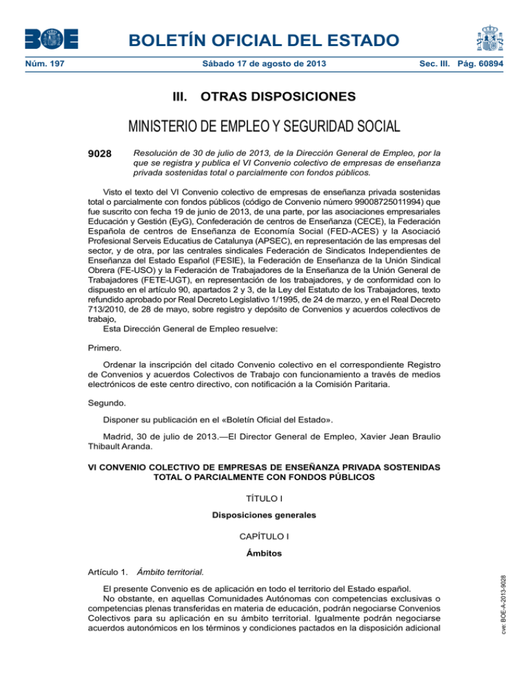 Se Registra Y Publica El VI Convenio Colectivo De Empresas De Ense Anza ...