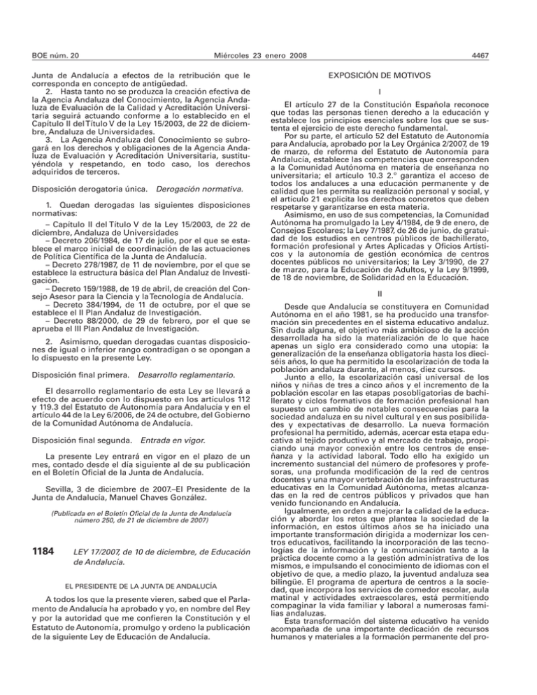 Ley 17/2007, de 10 de diciembre, de Educaci n de Andaluc a.