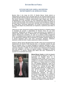 Institucional. "Estudio Beccar Varela incorpora Departamento de Derecho Penal".