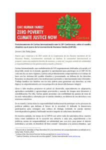 Posicionamiento de Caritas Internationalis ante la 18th Conferencia sobre el cambio climático en el marco de la Convención de Naciones Unidas (COP18).