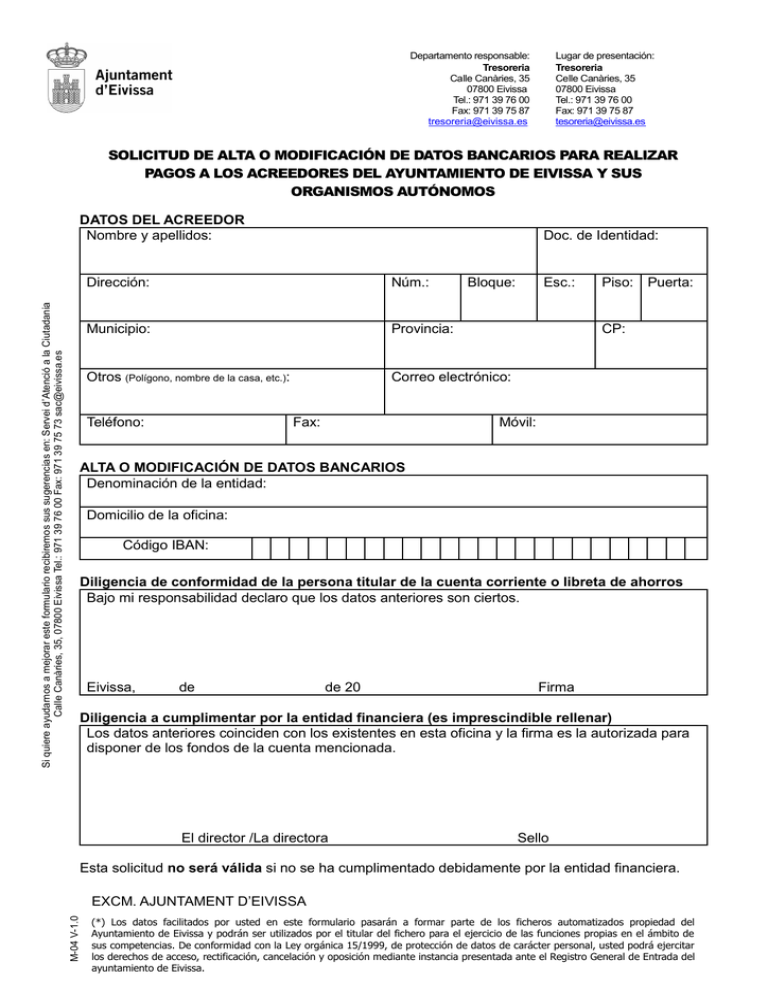 Modelo M-004 De Actualización De Datos Bancarios