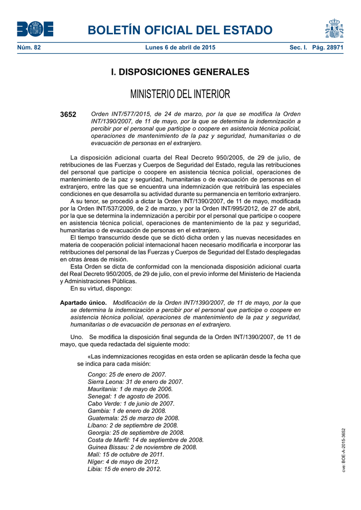 Orden INT/577/2015, De 24 De Marzo, Por La Que Se Modifica La Orden INT ...