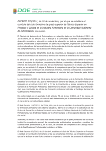 DECRETO 279/2011, de 18 de noviembre, por el que se... curr&iacute;culo del ciclo formativo de grado superior de T&eacute;cnico Superior...