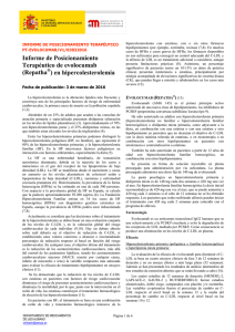 Informe de Posicionamiento Terapéutico de evolocumab (Repatha®) en hipercolesterolemia