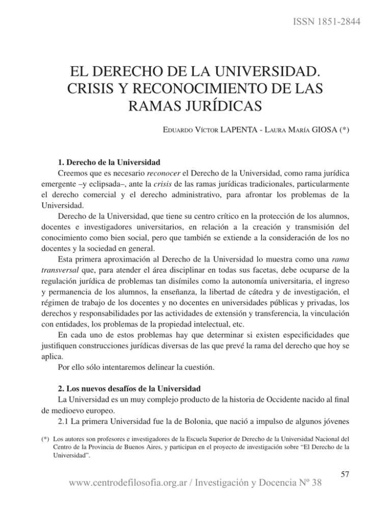 El Derecho De La Universidad. Crisis Y Reconocimiento De Las Ramas Jur ...