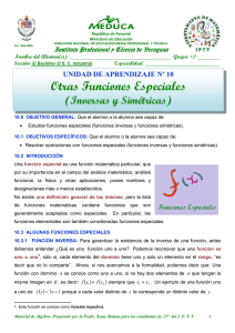 UNIDAD N°10  FUNCIONES ESPECIALES  21 DE AGOSTO DE 2015