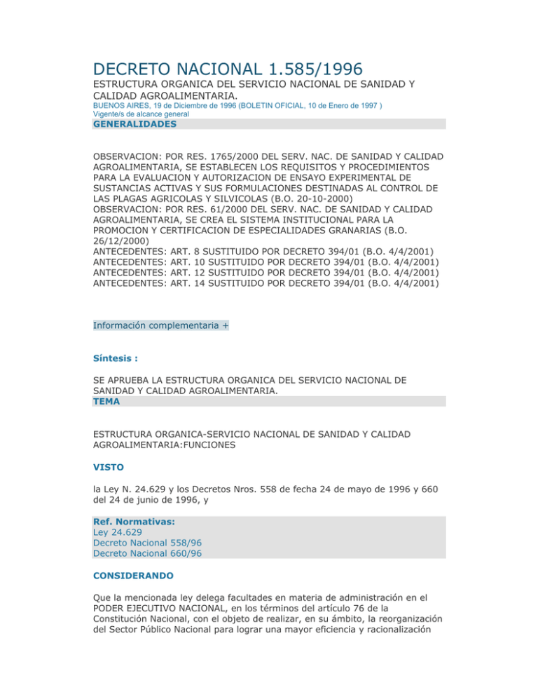 Decreto Nacional N° 1585/1996