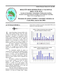 Reporte sismos y volcanes, Marzo 2003.