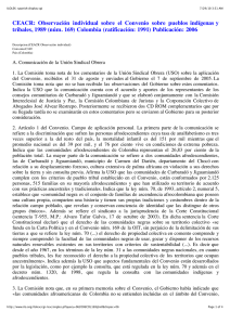 CEACR:  Observación  individual  sobre  el ... tribales, 1989 (núm. 169) Colombia (ratificación: 1991) Publicación: 2006